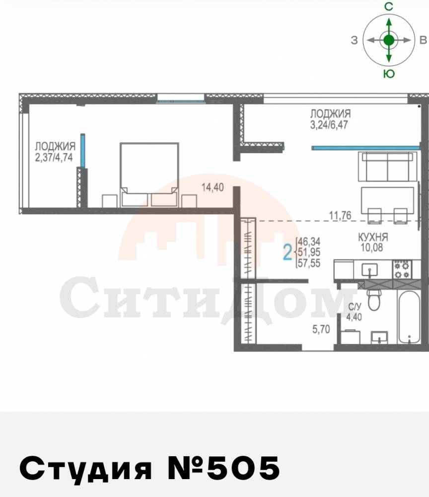 студия 505 57,55кв