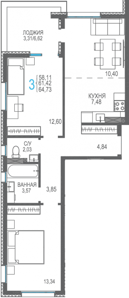 182 3к сек4 4эт 64,73кв