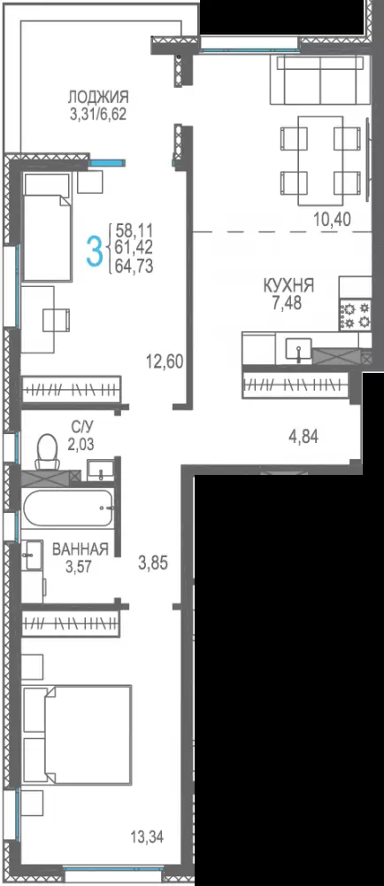 182 3к сек4 4эт 64,73кв