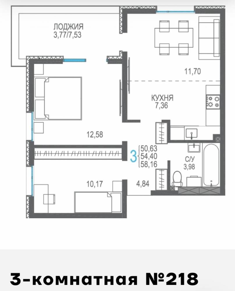 3к 218 сек5 3эт 58,16кв