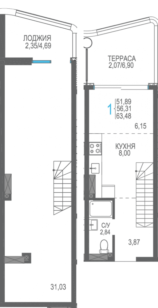 434 двухуровневая сек 7 8эт 63.48кв