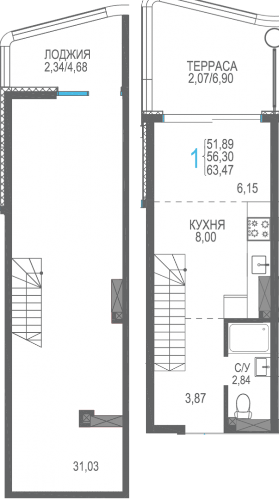 431 двухуровн сек7 8эт 63,47кв