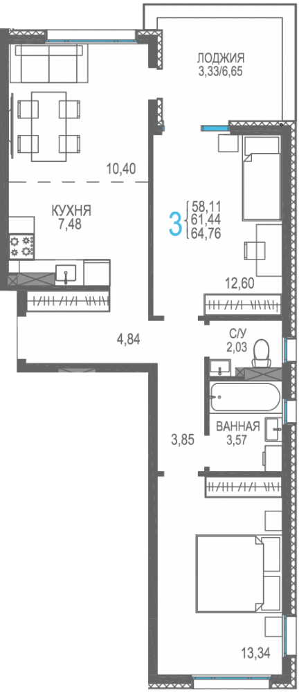 136 3к сек3 2эт 64,76кв