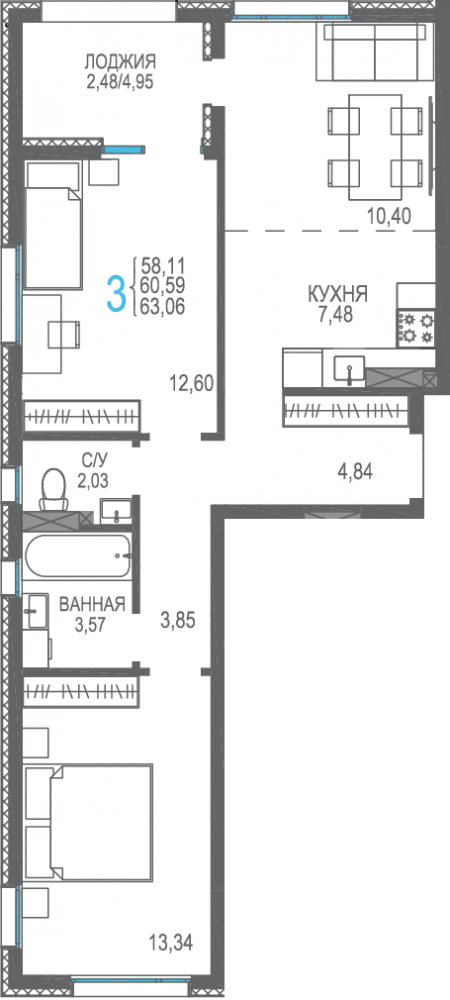 147 3к сек3 4эт 63,06кв