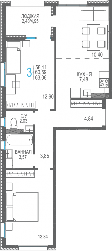 151 3к сек3 5эт 63,06кв