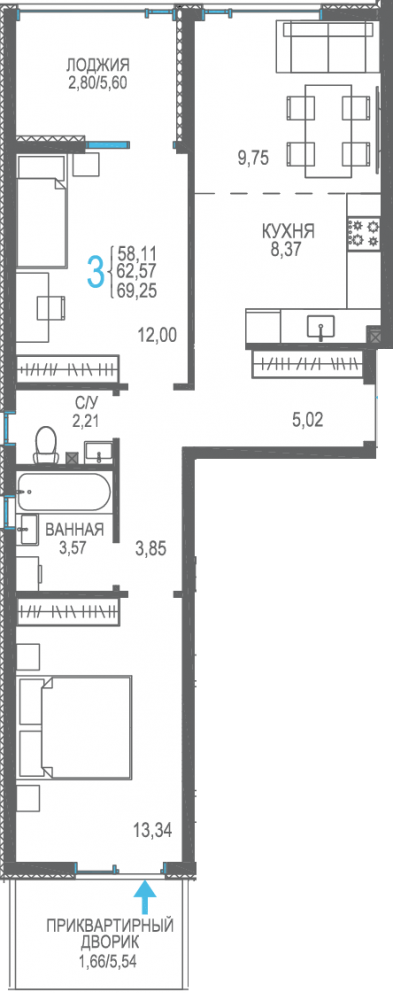 170 3к сек4 1эт 69,25кв