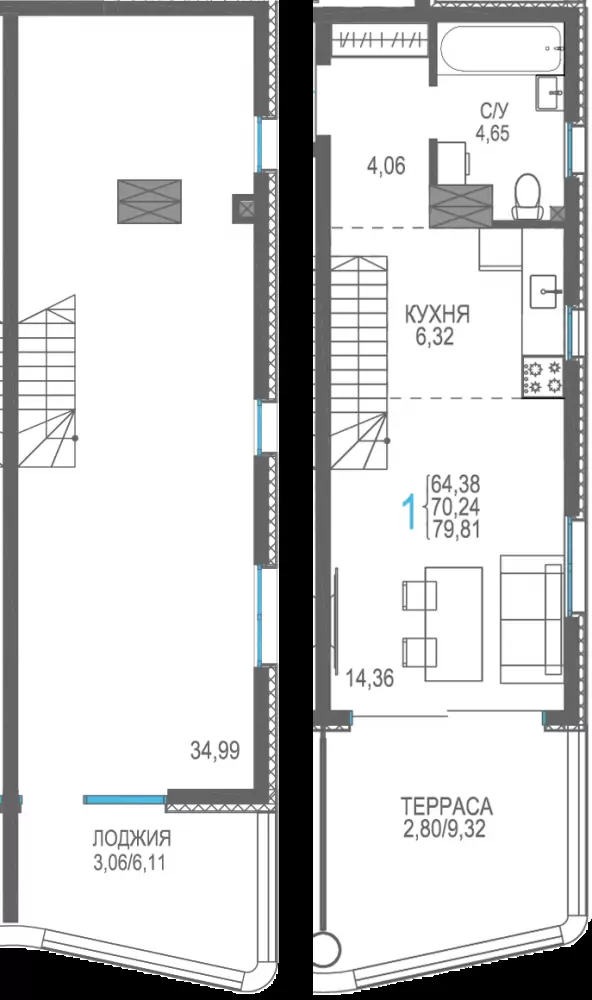 255 двухуровн сек5 8эт 79,81кв