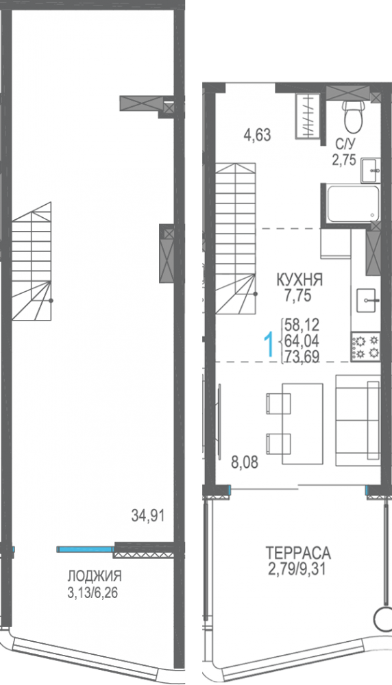 257 двухуровн сек5 8эт 73,69кв