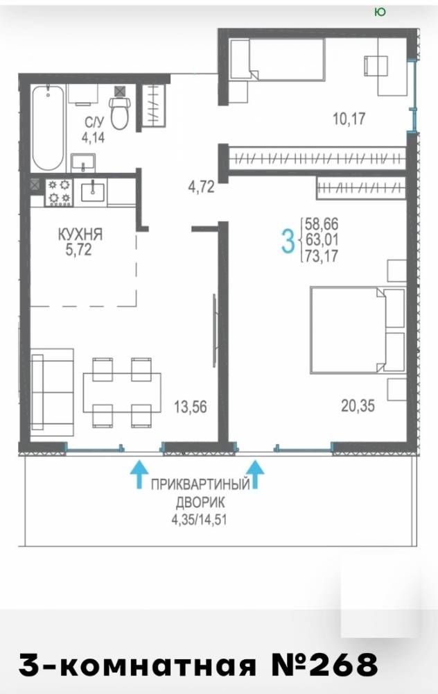 268 3к сек6 1эт 73,17кв