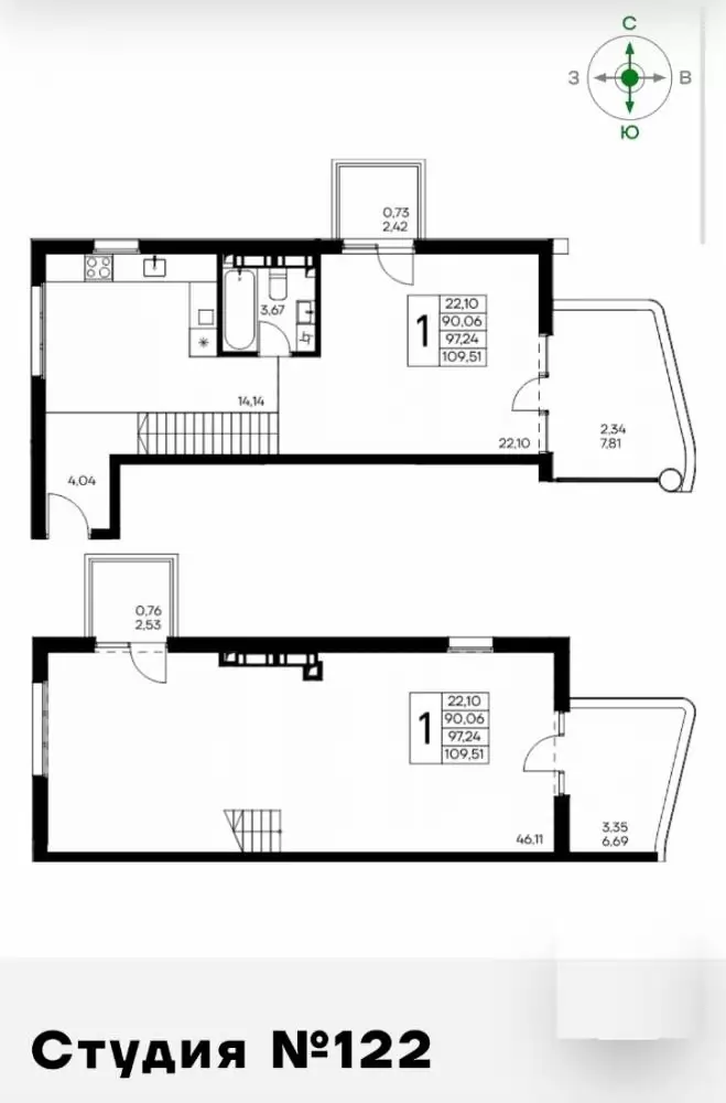 122 двухуровн сек2 8эт 109,51кв