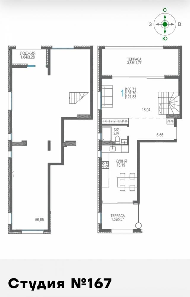 167 двухуровн  сек3 10эт 121,83кв