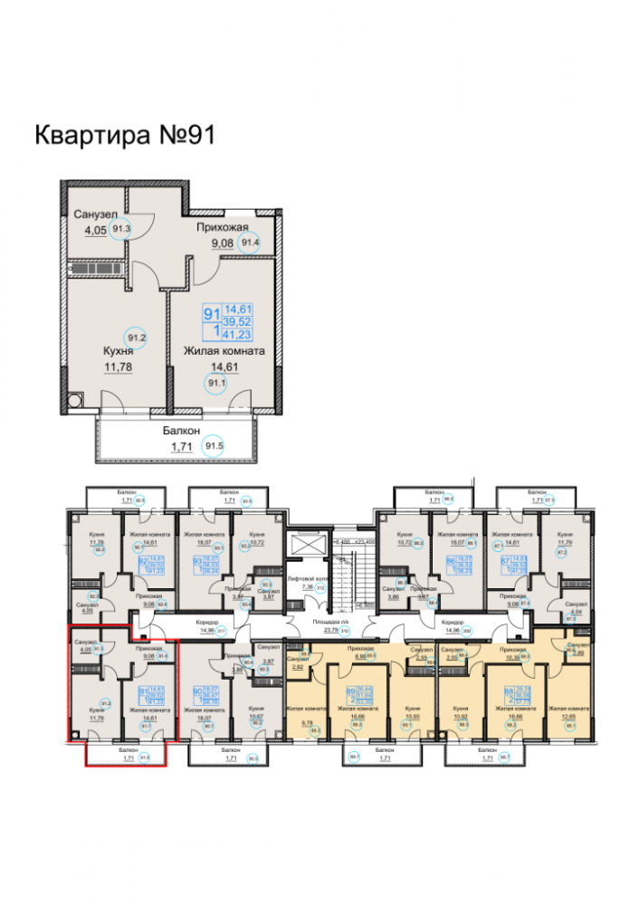 квартира91 дом1 под3 1к 3эт 41,23кв