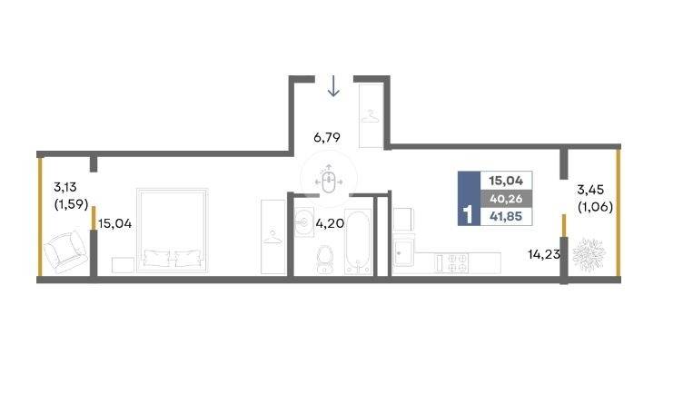 1к.кв сек.3.1 п.1-41,85м.кв