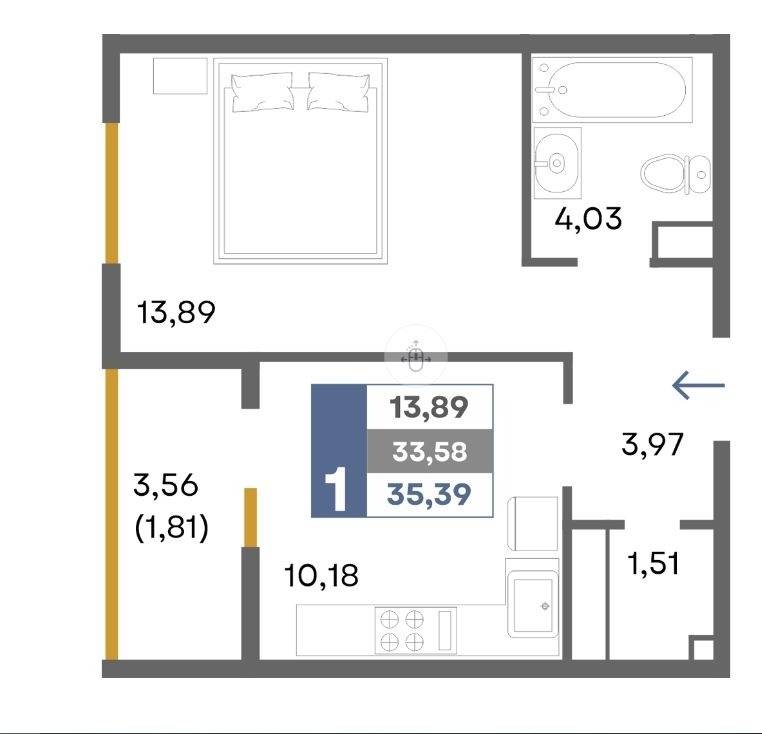 1 к.кв 35,39 м.кв